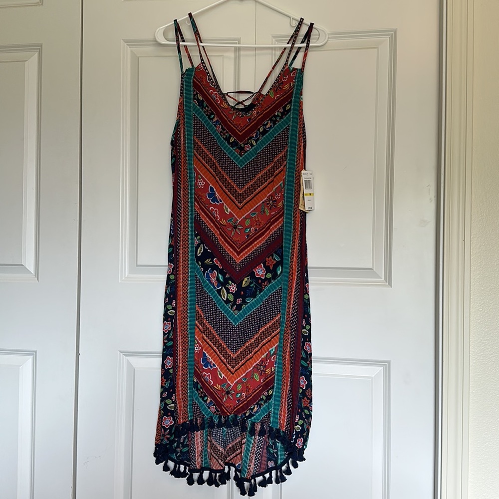 Democracy boho mixed pattern high low dress